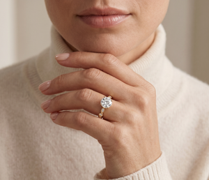 Bague de fiançailles solitaire en moissanite de luxe 2 carats, taille ronde, en or 14K, avec pierres d'accentuation serties clos, personnalisable OEM ODM, bijoux fins - Product Image 2