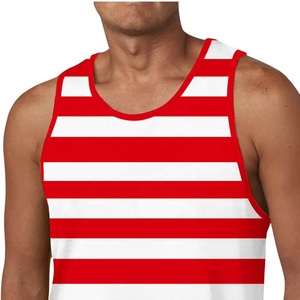 Premium Quality Men's <b>Red</b> And White <b>Striped</b> Tank <b>Top</b> O-Neck Casual Breathable Knitted Sleeveless <b>Top</b> For Gym And Daily Wear - Product Image 3