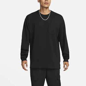 Men's <b>Long</b> Sleeve <b>Black</b> 100% Cotton O-Neck Regular Fit Casual Breathable Knitted Solid Color <b>T</b>-<b>Shirt</b> - Product Image 2