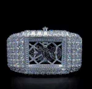 นาฬิกาผู้ชายแบบฝังเพชร VVS มอยส์ซาไนต์เต็มหน้าปัด สแตนเลสสตีล หน้าปัดประดับเพชรทรงบาแก็ต สีทองคำขาว ขนาด 42 มม. - Product Image 3