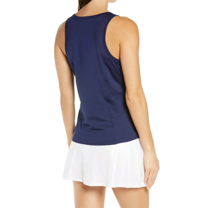 Camiseta sin mangas de punto azul marino para mujer, cuello redondo, color liso, transpirable, ecológica, informal, estilo urbano corto - Product Image 2