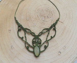 Handmade Green Macrame Gemstone <b>Necklace</b> Intricate Adjustable Boho Healing Ethnic <b>Statement</b> Jewelry - Product Image 4