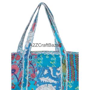 Bolso Tote Acolchado de Algodón Orgánico Ecológico para Mujer, con Estampado Floral Hecho a Mano, Estilo Bohemio, con Cierre de Cremallera, para Compras - Product Image 2