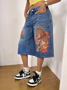 Jeans de Verano para Mujer, Estilo Y2K, Estampado Digital Floral de Tigre, Transpirables, Sueltos, Corte Recto, Cintura Baja, Lavado a la Piedra - Product Image 6