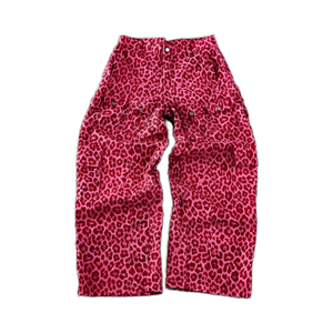 Vaqueros de mezclilla con estampado de leopardo personalizados para unisex, pantalones de mezclilla de cintura alta para hombre, pantalones de mezclilla de pierna ancha para mujer. - Product Image 1