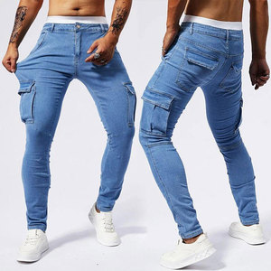 Vaqueros Cargo de Mezclilla para Hombre, Corte Slim Fit, Color Azul Claro, Algodón, Casual, Cintura Media, Lavado Regular - Product Image 1