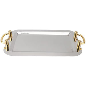 Bandeja de Servicio Rectangular Vintage de Nueva Llegada con Asa Dorada Acabado Pulido para Restaurantes, Catering, Hogar, Oficina y Bodas - Product Image 3