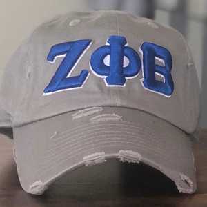 Zeta Phi Beta <b>Grey</b> Distressed Hat ZPB Embroidered 1920 Sorority <b>Baseball</b> <b>Cap</b> Adjustable Strap Casual Stylish Women <b>Cap</b> - Product Image 1