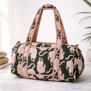 Sac de voyage matelassé en coton vert foncé à imprimé tigre, fermeture éclair, doubles poignées, unisexe |   Sac léger 20-35L - Product Image 1