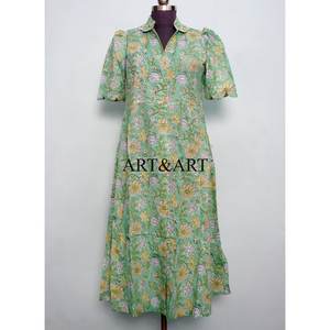 Kangura Women's Girls Sweet Natural Casual Dresses Elegant Floral Print V-Neck Midi Length 100% Cotton A-Line Natural Waist - Product Image 3