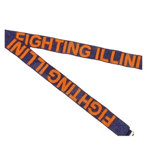 Fighting illini Sangles de sac de perles de rocaille en or blanc personnalisées 'Hook Em Horns' Accessoire à la mode Sangle de sac à main perlée - Product Image 1
