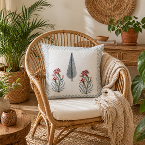 Premium Hand Block Printed Cushion <b>Cover</b> with Floral Leaf Motif <b>for</b> Living Room Bedroom <b>Sofa</b> Decor - Product Image 1