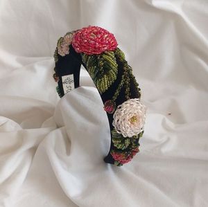 Diadema Acolchada de Tela con Flores Bordadas para Mujer, Aro de Pelo de Algodón Blanco para Fiestas de Verano, Tocado Floral, Proveedor Mayorista - Product Image 6