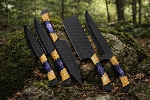 Ensemble de couteaux de chef japonais, acier Damas forgé à la main, manche en bois, 8-9,9 pouces, couteaux de cuisine pour droitiers - Product Image 5