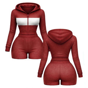 Conjunto de Shorts para Mujer, Poliéster y Spandex Premium de 220 g/m², Diseño de Dos Tonos, Top Corto con Cierre, Shorts de Cintura Alta, Logotipo Personalizado - Product Image 4