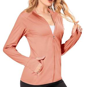 Blusa de punto coral para mujer, manga larga, con cremallera, de secado rápido, color liso, largo regular, cuello alto, para primavera - Product Image 1
