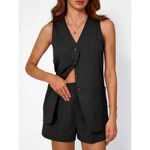 2025 2025 femmes été affaires décontracté habillé deux pièces ensemble boutonné tenue courte pour vacances pantalon costume - Product Image 2
