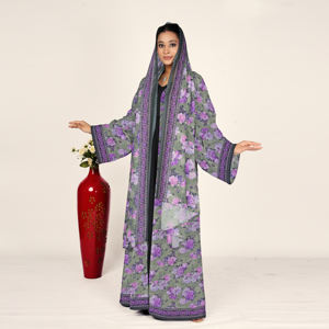 Abaya de Chifón con Estampado Floral, Mangas Fluidas y Pañuelo a Juego, Abertura Frontal, Atuendo Islámico Modesto para Mujer, Moda Árabe - Product Image 5