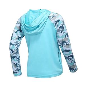 เสื้อตกปลาเด็กชายสีฟ้าอ่อนมีฮู้ดพิมพ์ลายฉลามแขนยาว UPF 50 เสื้อคลุมป้องกันรังสียูวีป้องกันแสงแดด - Product Image 6