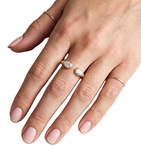 Teardrop Pear Lab Grown Diamond 14K 18K Solid Gold Minimalist Adjustable <b>Ring</b> <b>Dainty</b> Stackable Jewelry DEF Color VS VVS Clarity - Product Image 6