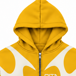 Golden Yellow Contrast Panel <b>Zip</b> Up <b>Hoodie</b> Men Streetwear Full Zipper Long Sleeve Casual Fleece Hooded Jacket With <b>Pockets</b> - Product Image 3