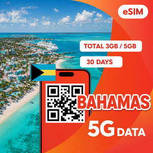 eSIM Bahamas : Données complètes 3 Go/5 Go pour 30 jours – Code QR Internet de voyage 4G/5G, livraison instantanée par e-mail - Product Image 1