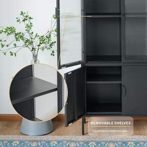 Élégant meuble de rangement en métal noir mat et verre avec étagères réglables - Product Image 5