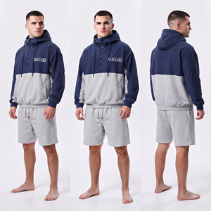 Men's Hooded Color Block Tracksuit Set <b>Nylon</b> <b>Shorts</b> Regular Fit Casual Summer Wear Front Logo Drawstring Closure <b>Shorts</b> Set - Product Image 5