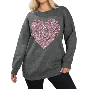 Sudadera de Talla Grande para Mujer, Transpirable, con Lentejuelas en Forma de Corazón, Cómoda, de Poliéster/Algodón, Manga Larga, Cuello Redondo - Product Image 3