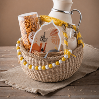 Panier cadeau en jonc de mer naturel tressé à la main avec perles colorées pour les dattes du Ramadan, les chocolats et les paniers de l'Aïd