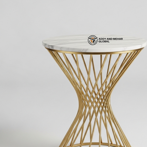 Luxury Hourglass White Marble Top <b>Stool</b> <b>with</b> Gold Wire Base Modern Decorative Side <b>Table</b> Premium Metal Pedestal for Hotel - Product Image 3