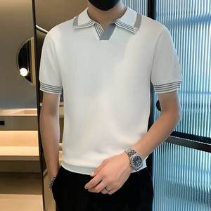 เสื้อโปโลชาย สีดำ ผ้าฝ้าย แขนสั้น คอวี แต่งขอบตัดกัน ทรงปกติ สวมใส่สบาย ผ้าถัก สีพื้น - Product Image 2