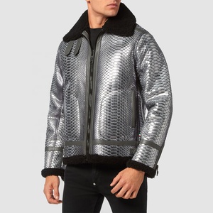 Veste en cuir de python et cuir de vache véritable sur mesure pour homme, style motard, service OEM, col montant, logo avant, échantillon disponible - Product Image 5
