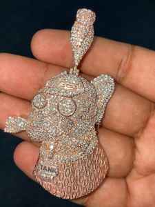 Pendentif Moissanite Smoker's Club Face Coupe Ronde Diamant Hip Hop Charme avec Argent 925 Sertie de Pierres Bijoux Fins Pendentifs & Breloques - Product Image 3