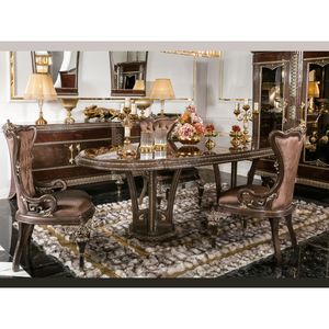 Juego de Comedor de Madera de Teca Sólida de Lujo Real, Tallado en Oro, 6 Sillas, Mesa de Cocina Imperial de Palacio, Muebles para Villa o Mansión - Product Image 1