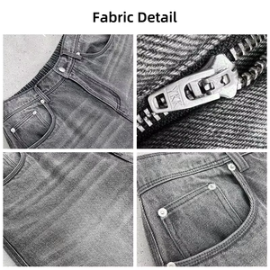 Jeans pour hommes de haute qualité, style hip-hop, en polyester et coton, noirs, coupe droite, baggy, décontractés, lavage enzymatique - Product Image 5