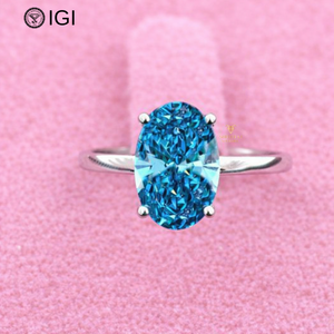 Anillos de Diamantes para Mujer, Oro Blanco de 14K, Diamante Azul de 2CT, Corte Oval Brillante, Diamante Cultivado en Laboratorio CVD, Anillos de Compromiso, Regalo de Cumpleaños - Product Image 1