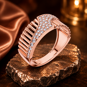Rose Gold Diamond Fashion <b>Ring</b> Wide Band Pavé Statement <b>Ring</b> for Women Luxury <b>Fine</b> Jewelry Gift - Product Image 1