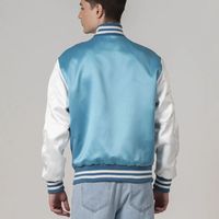 Blouson universitaire sportif unisexe personnalisé en gros, broderie Newark, corps bleu, manches blanches, satin, coupe-vent réversible