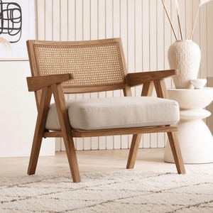 Sillón Contemporáneo de Estilo Moderno de Mediados de Siglo con Respaldo de Ratán e Instalación de Mesa Integrada, Venta al Por Mayor - Product Image 1