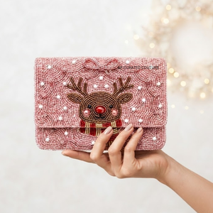 Bolso de mano navideño hecho a mano con cuentas de primera calidad, elegante diseño bordado de árbol de Navidad y lazo, bolso de mujer para fiestas - Product Image 5