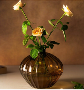 <b>Red</b> Glass <b>Vase</b> Set with Horizontal Ridges for Tabletop Decoration Minimalist Artistic Design - Product Image 3