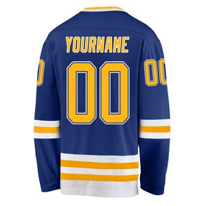 Créez votre propre maillot de hockey, personnalisation complète, uniforme d'équipe de hockey sur glace bleu et or, col en V, manches longues, uniforme pour homme - Product Image 3