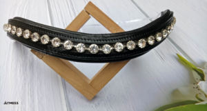 Frontal en cuir noir rembourré avec cristaux transparents pour concours hippique et événements spéciaux - Product Image 4