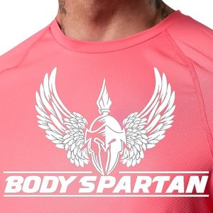 Camiseta con estampado gráfico rosa coral para hombre, cuello redondo, manga corta, atlética, para gimnasio, entrenamiento, ropa deportiva informal, ropa deportiva - Product Image 3