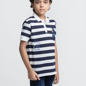 Chemises polo rayées pour enfants, personnalisées, col rabattu, manches courtes, uniforme scolaire décontracté pour garçons - Product Image 1