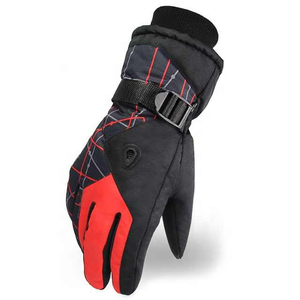 Ski <b>Gloves</b> Full Finger Black Red Plaid Polyester <b>Thermal</b> Insulated Hook And Loop Closure Unisex Winter Outdoor - Product Image 1