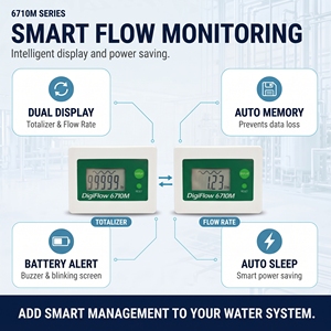 Débitmètre d'eau numérique SAVANT DigiFlow 6710M-24 3/8" BSP mâle et écrou femelle à rotation libre, alimenté par batterie, totalisateur de débit OEM - Product Image 2