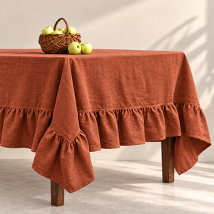 Mantel Redondo de Lino Blanco con Volantes, Estilo Lujoso, Hecho a Mano, Lavable, Moderno, Minimalista, Ecológico, Decoración para el Hogar y la Cocina - Product Image 4