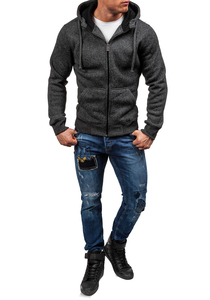 Sweat-shirt à capuche zippé pour homme, coupe ajustée, couleur unie, en coton French Terry, décontracté, pour l'automne, avec poche avant - Product Image 3
